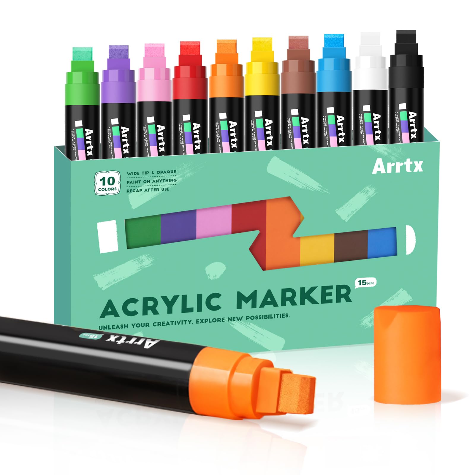 Acrylic Paint Markers 15mm Felt Tip Jumbo Markers 10 Pack Colored